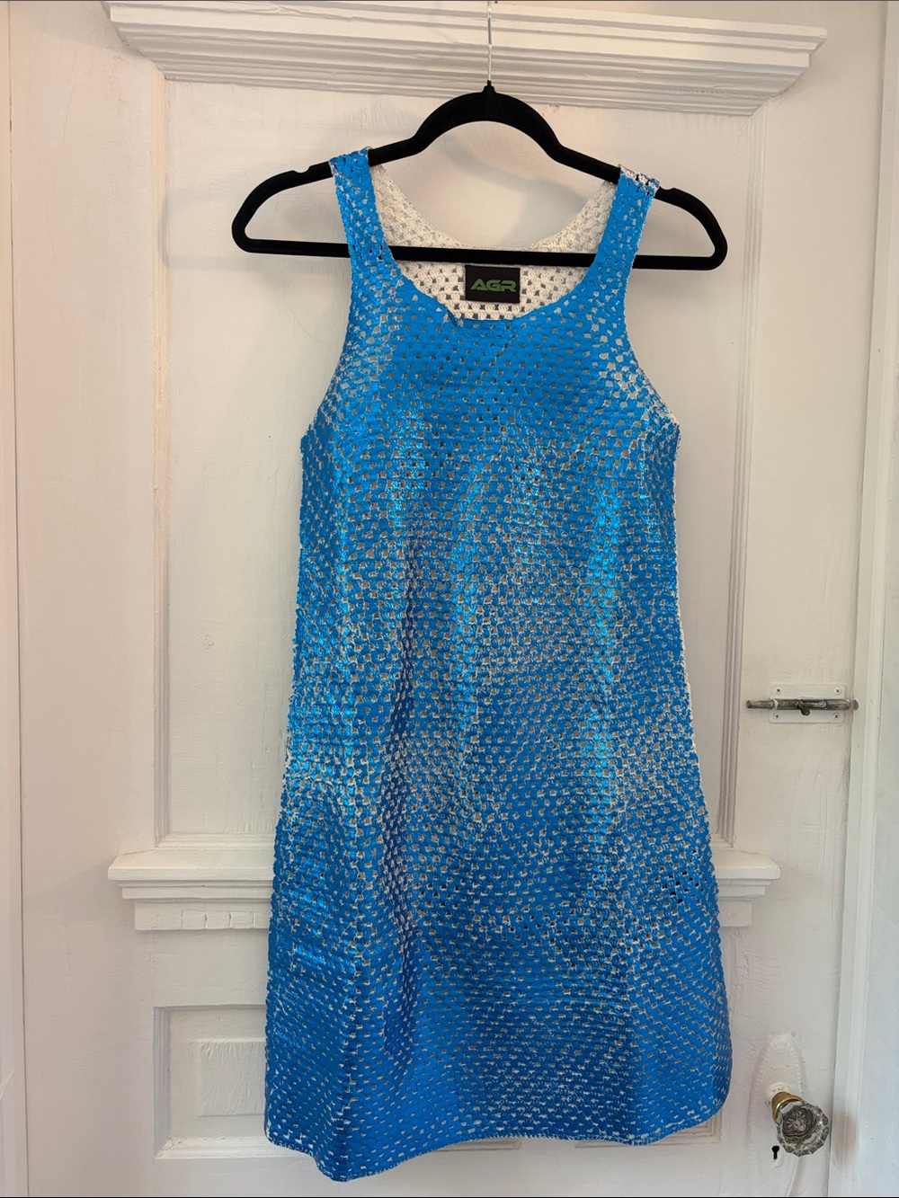AGR Knitwear Blue Textured Sleeveless Shift Dress